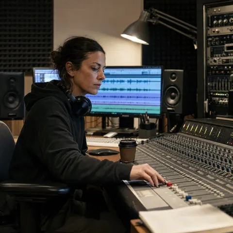 Sound designer mixing in the studio
